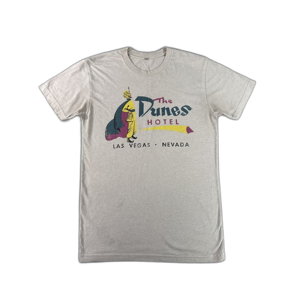 Neon Museum Dunes Hotel Retro Graphic Tee Unisex Beige Cotton Short Sleeve